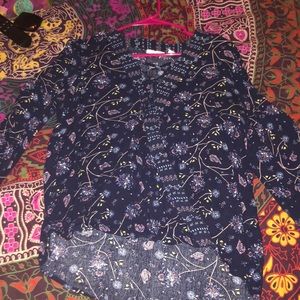 New York & Company Navy Floral Blouse